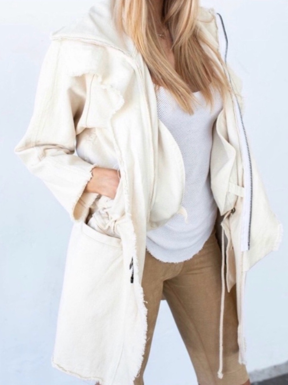 Tribe Kelly Utility Cream Hooded Zip-Front Trench Coat